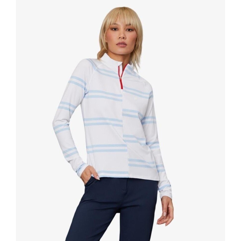 G/FORE Women’s OFFSET STRIPE QUARTER ZIP MID LAYER Pullover Top in Snow Size L